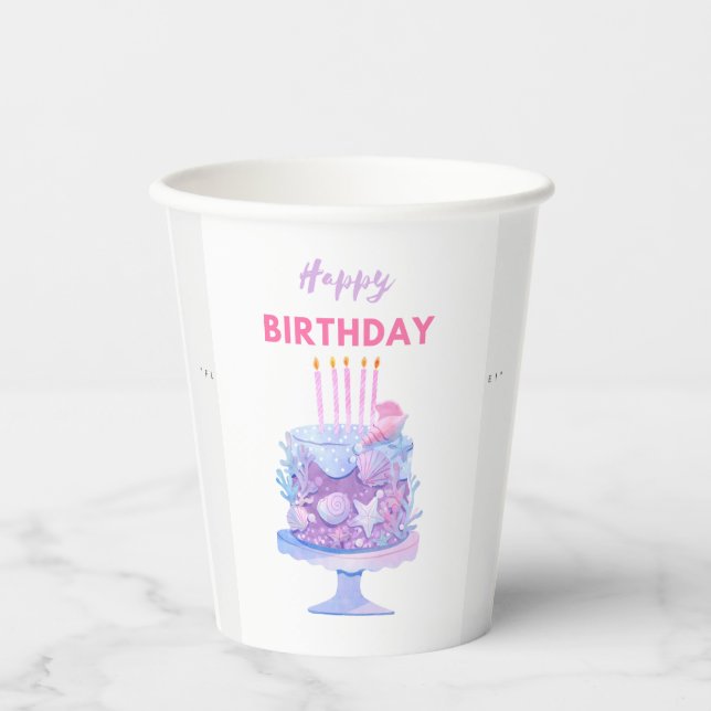 Vasos De Papel Feliz cumpleaños a la sirena (Anverso)