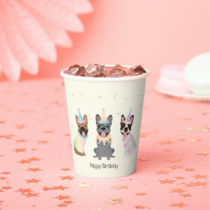 Vasos De Papel Feliz cumpleaños a los Bulldoges franceses