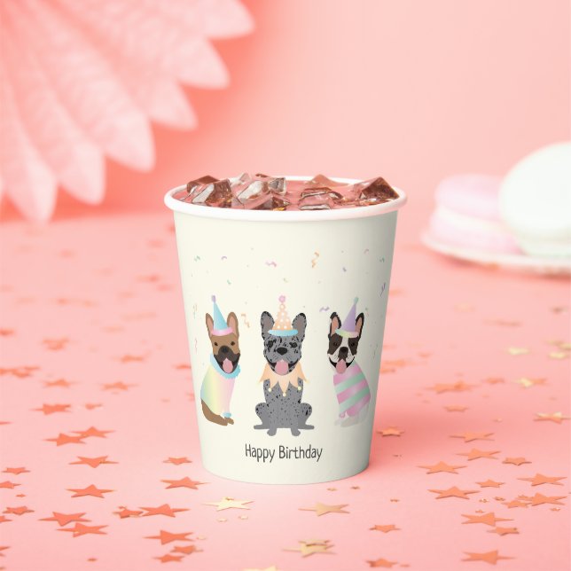 Vasos De Papel Feliz cumpleaños a los Bulldoges franceses (in situ)