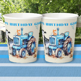 Vasos De Papel Feliz Cumpleaños Animales Lindos Fiesta de Tractor