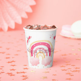 Vasos De Papel Feliz cumpleaños, arcoiris rosa