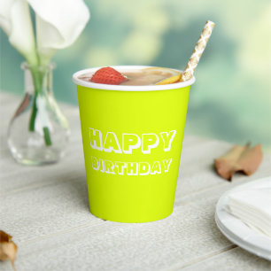 Vasos De Papel Feliz cumpleaños artreuse blanco verde moderno neg