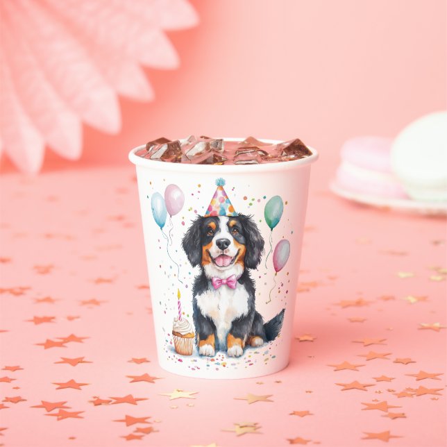Vasos De Papel Feliz cumpleaños Bernese Mountain Dog (in situ)