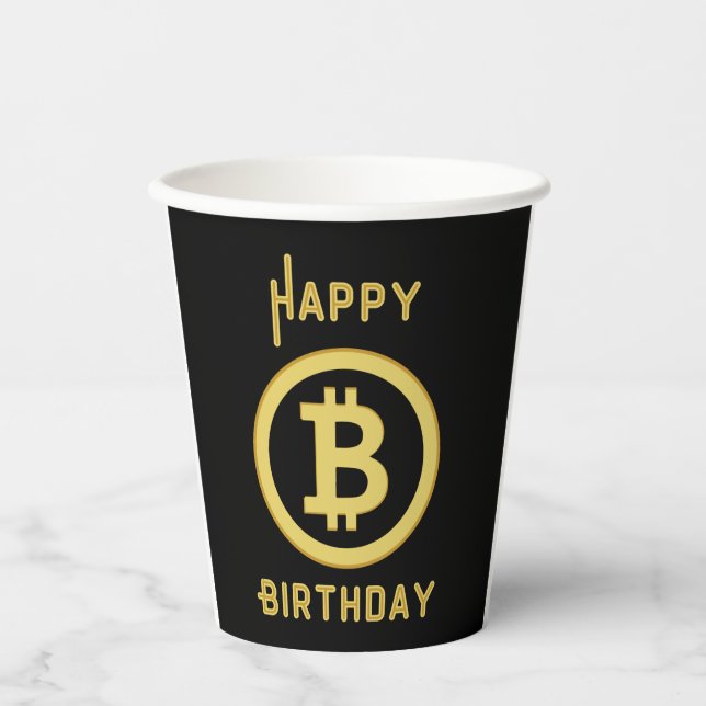 Vasos De Papel Feliz cumpleaños Bitcoin Gold Paper Cups (Anverso)
