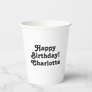 Vasos De Papel Feliz cumpleaños blanco negro nombre personalizad