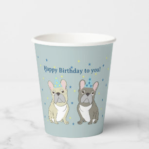 Vasos De Papel Feliz cumpleaños bulldog francés