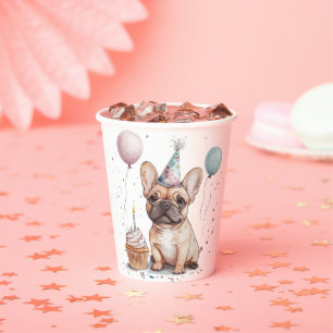 Vasos De Papel Feliz Cumpleaños Bulldog Francés
