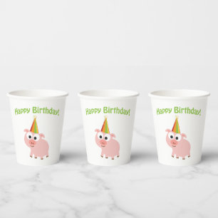 Vasos De Papel Feliz Cumpleaños Cerdo Taza de Papel