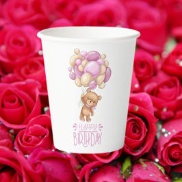 Vasos De Papel FELIZ cumpleaños color rosa