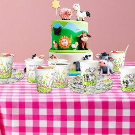 Vasos De Papel Feliz Cumpleaños con Margaritas y Animales de Gran