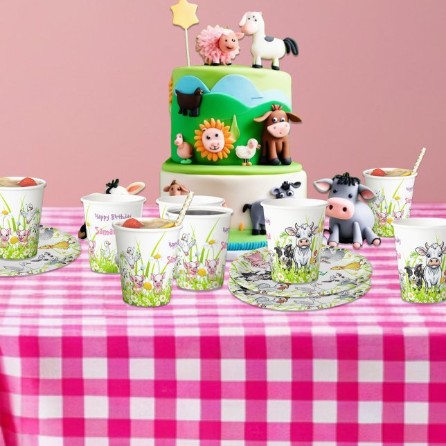 Vasos De Papel Feliz Cumpleaños con Margaritas y Animales de Gran (Subido por el creador)