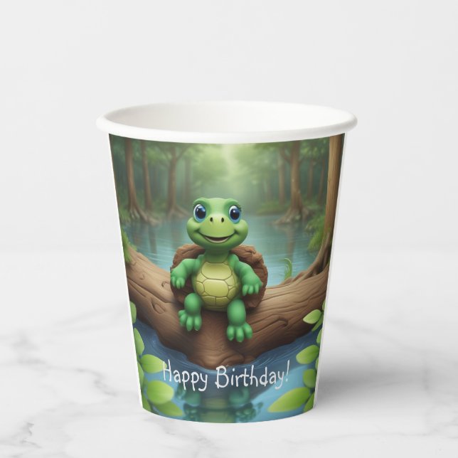 Vasos De Papel Feliz cumpleaños de la tortuga (Anverso)