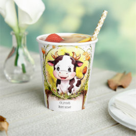 Vasos De Papel Feliz cumpleaños de la vaca pequeña