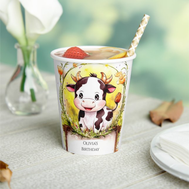 Vasos De Papel Feliz cumpleaños de la vaca pequeña (in situ)