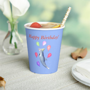 Vasos De Papel Feliz cumpleaños delfín y globos