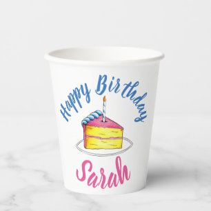 Vasos De Papel Feliz cumpleaños Día de Fiesta de Velas de Pastel 