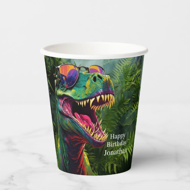 Vasos De Papel FELIZ cumpleaños Dinosaur (Anverso)