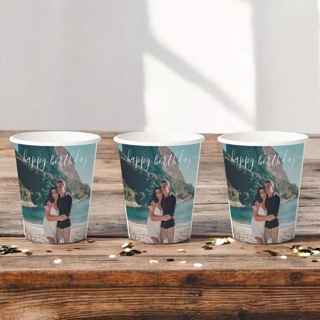 Vasos De Papel Feliz cumpleaños, fotografía de caligrafía moderna (Subido por el creador)