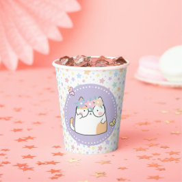 Vasos De Papel Feliz Cumpleaños Gato Kawaii Con Gafas Y Flor