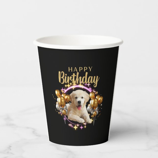 Vasos De Papel Feliz cumpleaños Labrador Recuperador (Anverso)