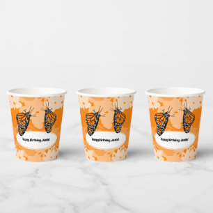 Vasos De Papel Feliz cumpleaños Naranja Monarch Mariposa Cuadros 