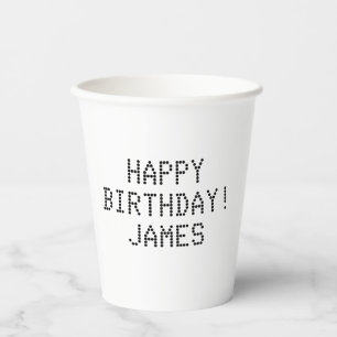 Vasos De Papel Feliz cumpleaños nombre blanco negro personalizado
