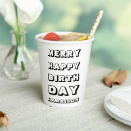 Vasos De Papel Feliz Cumpleaños nombre personalizado moderno Navi