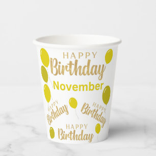 Vasos De Papel Feliz cumpleaños Noviembre cumpleaños Cita de pape