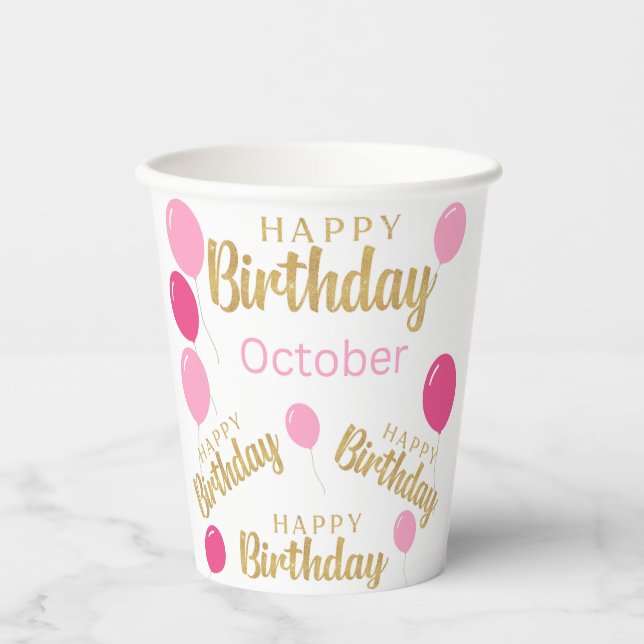 Vasos De Papel Feliz cumpleaños Octubre Cumpleaños Copa de Papel (Anverso)
