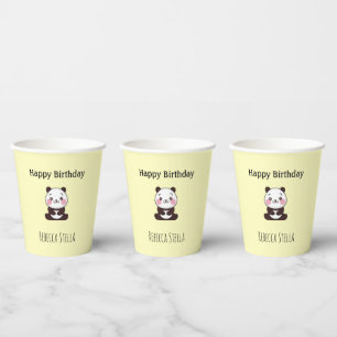 Vasos De Papel Feliz cumpleaños oso panda amarillo lindo