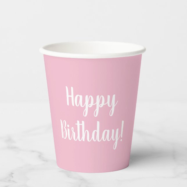 Vasos De Papel Feliz cumpleaños Pastel Pink (Anverso)