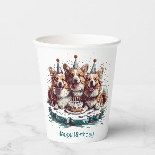 Vasos De Papel Feliz cumpleaños Pembroke Welsh Corgi Dogs (Anverso)