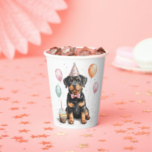 Vasos De Papel Feliz Cumpleaños Perro Rottweiler