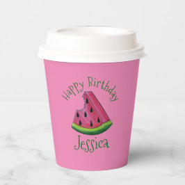Vasos De Papel Feliz cumpleaños Pink Watermelon Slice Fruit Picni