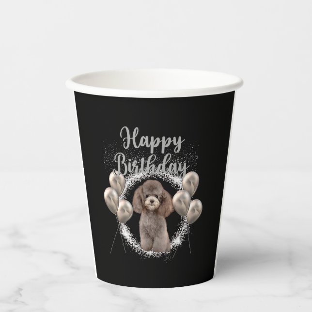 Vasos De Papel Feliz cumpleaños Poodle (Anverso)