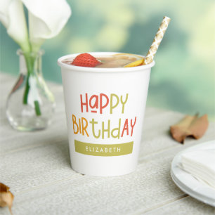 Vasos De Papel Feliz Cumpleaños Preppy Playful Fun Sencillo Salu