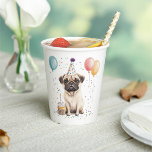 Vasos De Papel Feliz Cumpleaños Pug Perro