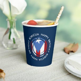 Vasos De Papel Feliz Cumpleaños Tema Boricua, Puerto Rico