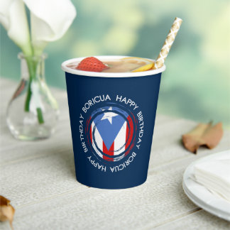 Vasos De Papel Feliz Cumpleaños Tema Boricua, Puerto Rico