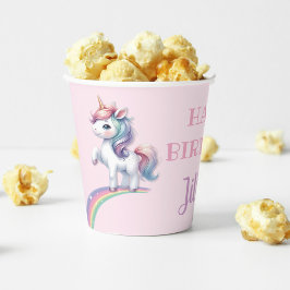 Vasos De Papel Feliz cumpleaños, unicornio mágico y arcoiris