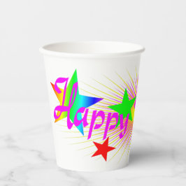 Vasos De Papel Feliz cumpleaños y estrellas -