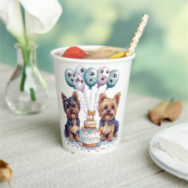 Vasos De Papel Feliz cumpleaños Yorkie Dog