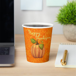 Vasos De Papel Feliz Día de Acción de Gracias Remolino Naranja Am