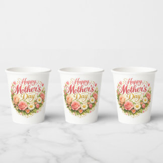Vasos De Papel Feliz Día de la Madre elegante corona floral azul