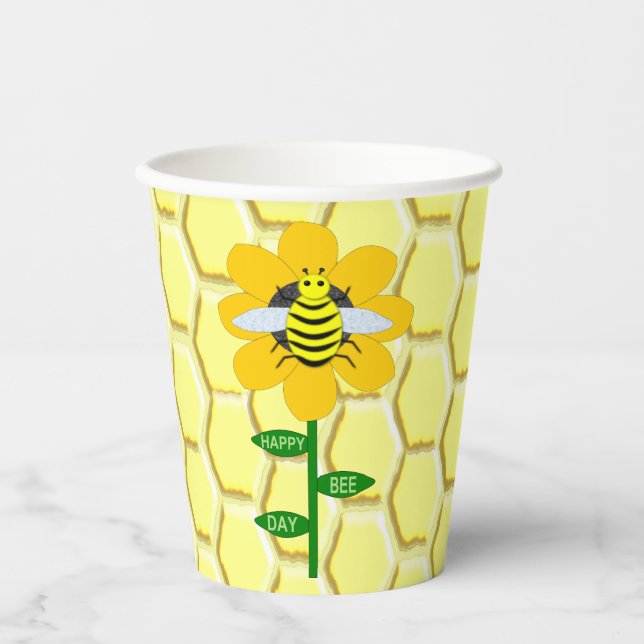 Vasos De Papel Feliz Día de las Abejas Cumpleaños Bumblebee (Anverso)
