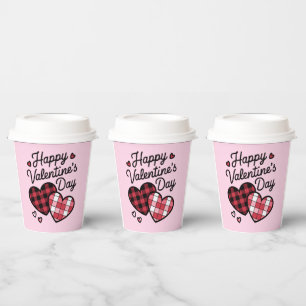 Vasos De Papel Feliz Día de San Valentín Leopardo Cuadros Corazón