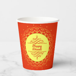 Vasos De Papel Feliz Diwali Naranja Cream Mandala Moderno