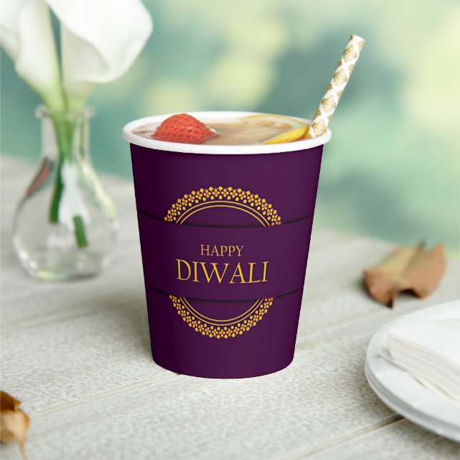 Vasos De Papel Feliz Diwali Purple Gold Elegant (in situ)