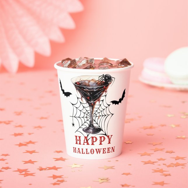 Vasos De Papel Feliz Fiesta de Halloween tomando cóctel (in situ)