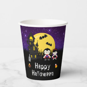 Vasos De Papel Feliz Fiesta de Halloween Vampiros morado